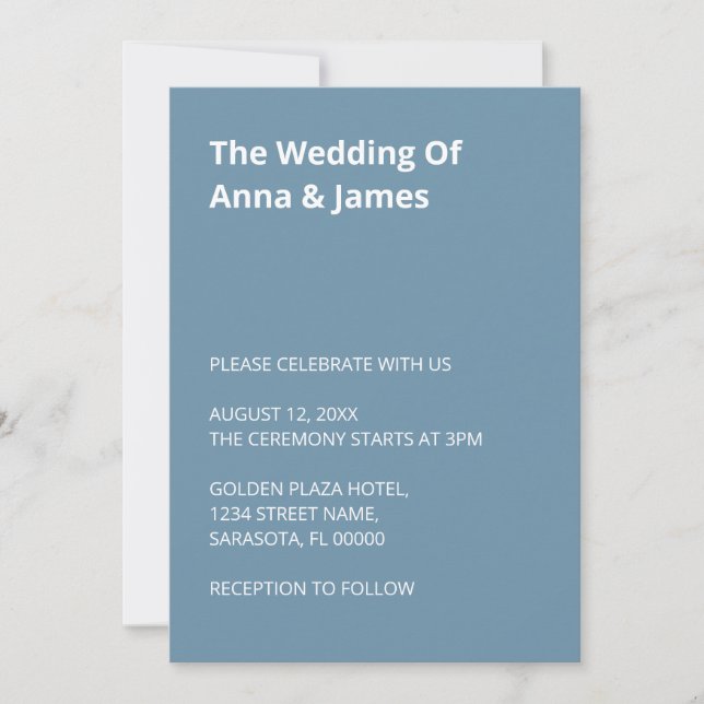 Simple et moderne Faire-part de mariage bleu outre (Devant)