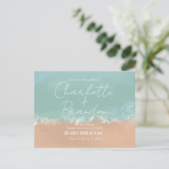 Simple été Plage de bord de mer Mariage Invitation (Debout devant)