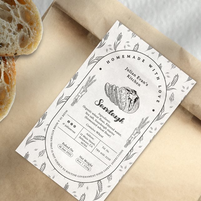 Simple Étiquette de droit de chalet de pâte noire  (Simple Black & White Sourdough Cottage Law Label)