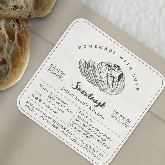 Simple Étiquette de droit de chalet de pâte noire  (Simple Black & White Sourdough Cottage Law Label)