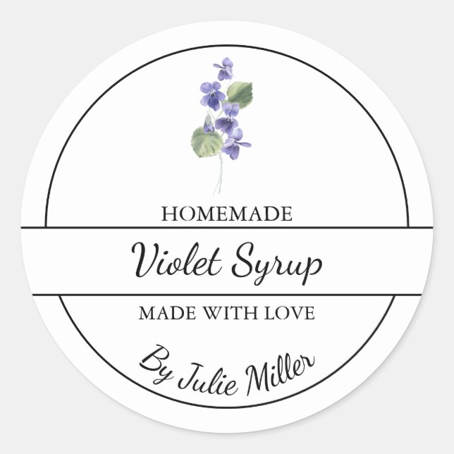 Simple Étiquette de sirop de violet fait maison (Devant)
