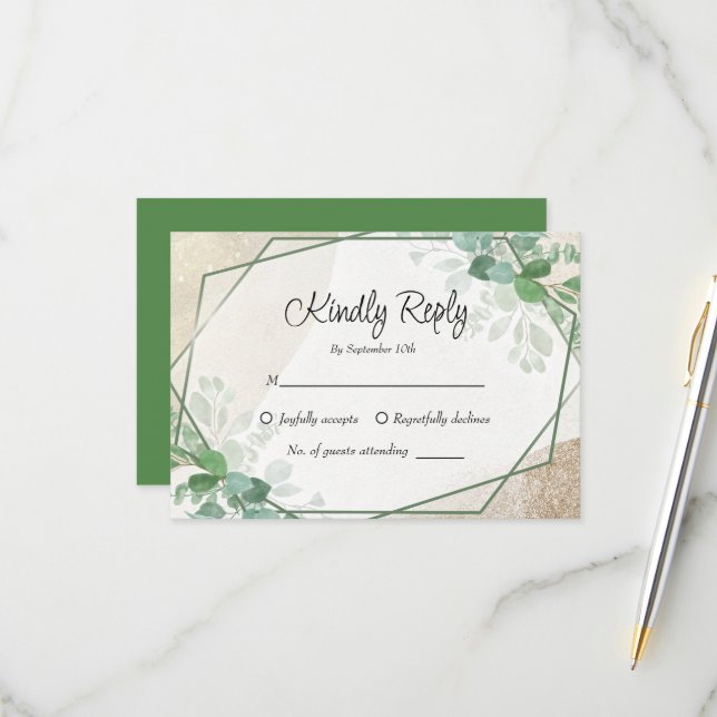 Simple Eucalyptus Greenery Wedding Carte RSVP (Devant/Arrière en situation)