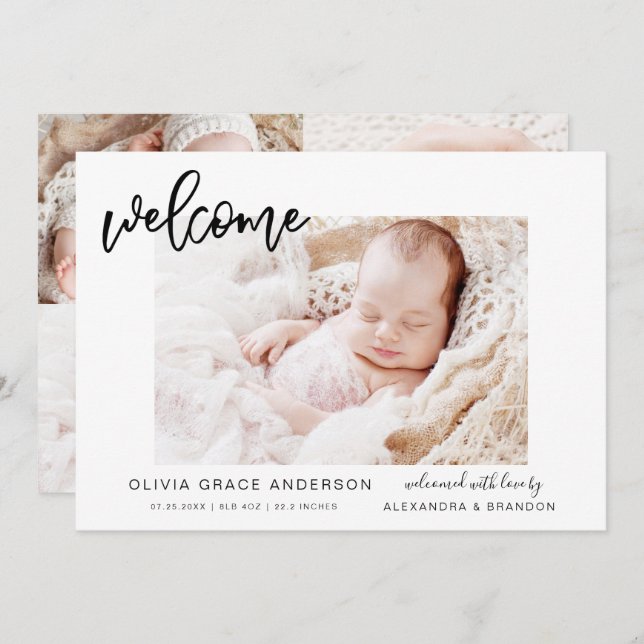 Simple Faire-part bébé Élégant Collage photo (Devant / Derrière)