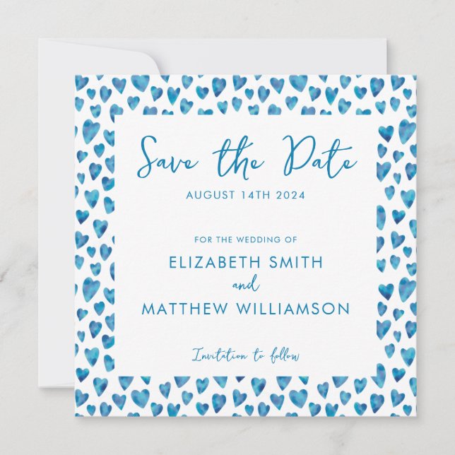 Simple Faire-part de mariage bleu à conserver (Devant)