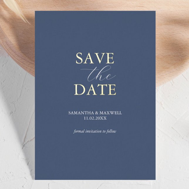 Simple Faire-Part de Mariage Bleu Marine (contemporary save the date cards navy blue minimalist )