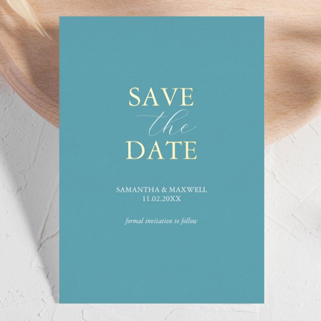 Simple Faire-Part de Mariage Bleu Turquoise (contemporary save the date cards turquoise minimalist )