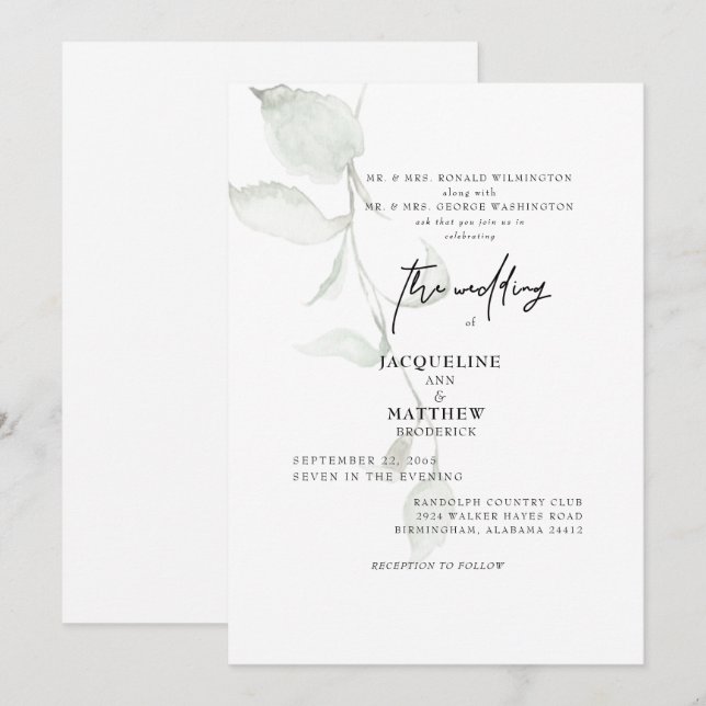 Simple Faire-part de mariage Botanique des deux pa (Devant / Derrière)