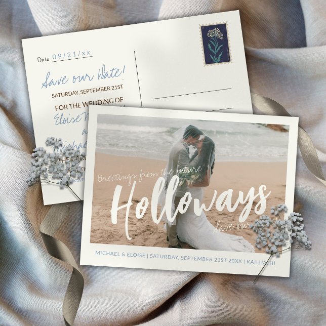 Simple Faire-Part de Mariage de Destination avec P (Simple Photo Destination Wedding Save the Date Announcement Postcard)