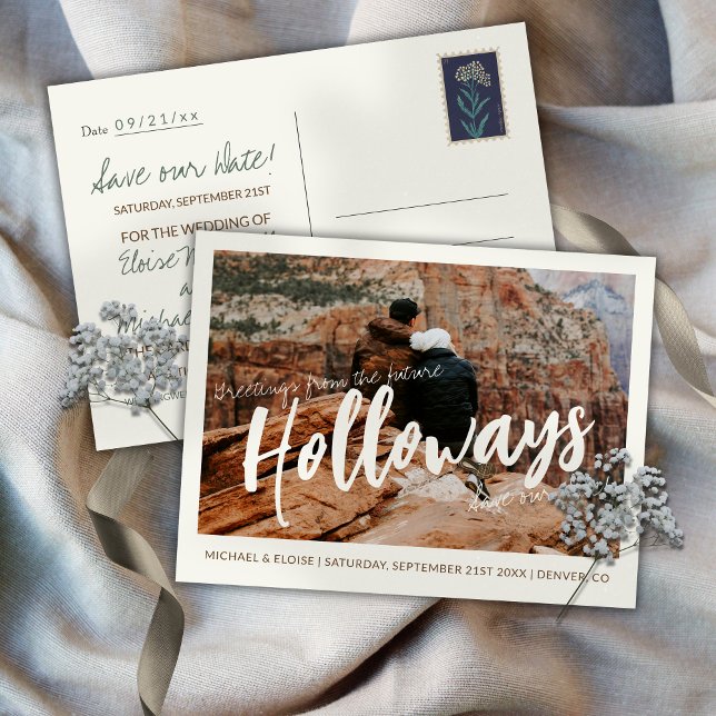 Simple Faire-Part de Mariage de Destination avec P (Simple Photo Destination Wedding Save the Date Announcement Postcard)