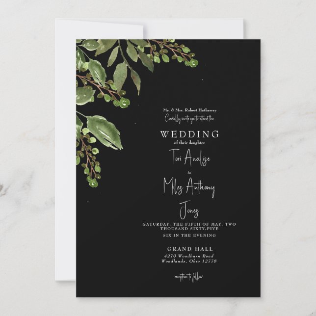 Simple Faire-part de mariage de verdure B/W 5x7 (Devant)