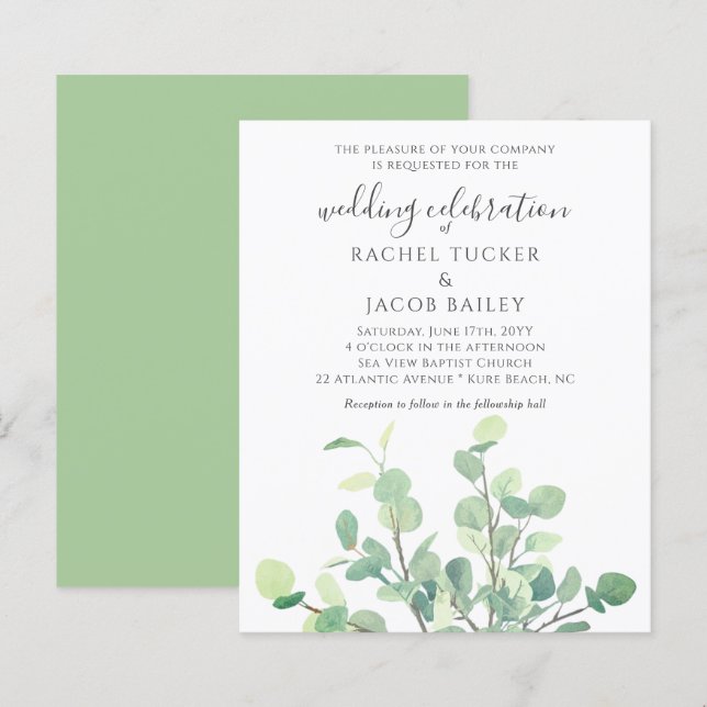 Simple Faire-part de mariage de verdure Eucalyptus (Devant / Derrière)