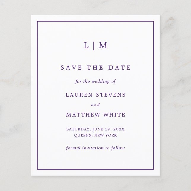 Simple Faire-Part de Mariage Économique Violet Épa (Devant)