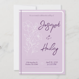 Simple Faire-part de mariage Floral Purple Lavende