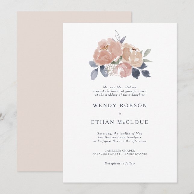 Simple Faire-part de mariage Floral Rustique (Devant / Derrière)