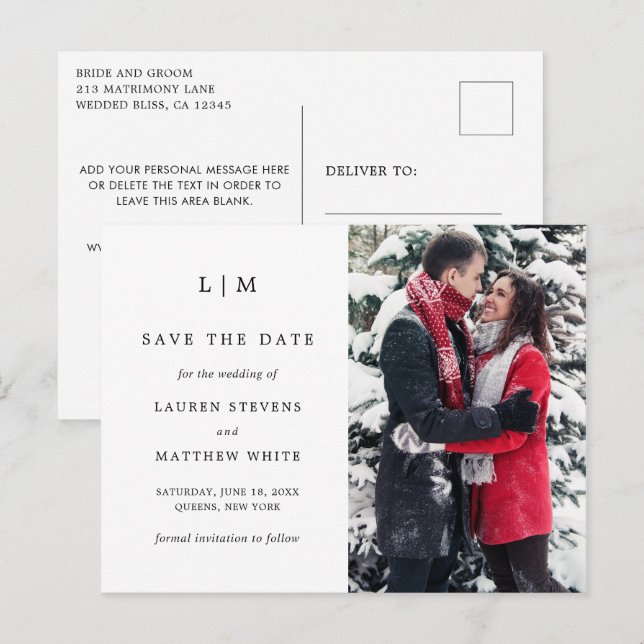 Simple Faire-Part de Mariage Noir et Blanc (Devant / Derrière)