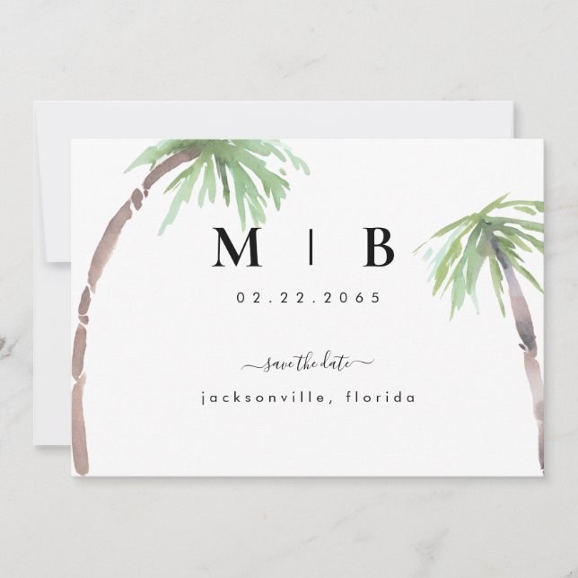 Simple Faire-Part de Mariage Tropical avec Initial (Devant)