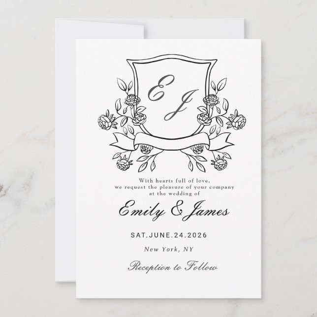 simple Faire-part de mariage victorien à motif flo (Devant)