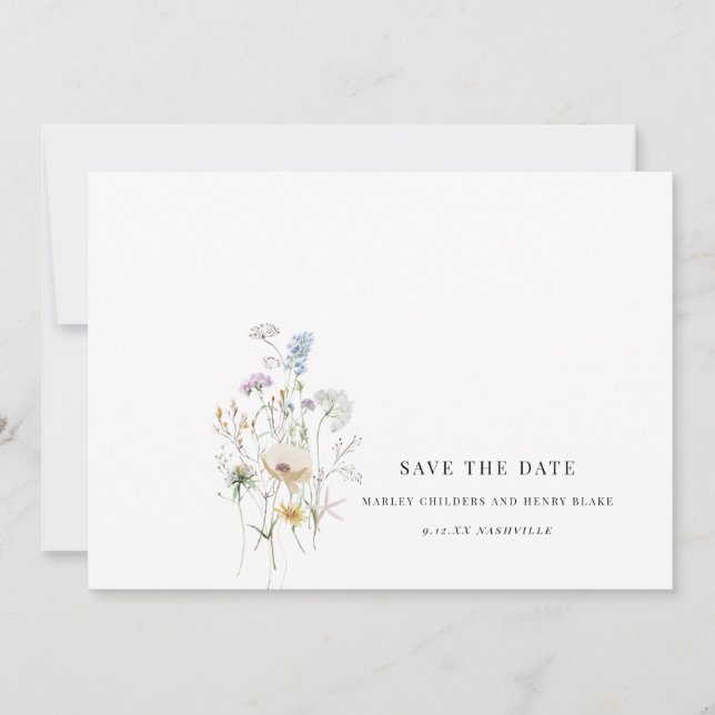 Simple faire-part floral de mariage sauvage  (Devant)