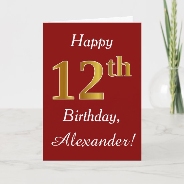 Simple Faux Gold 12e anniversaire + Carte de nom p (Devant)