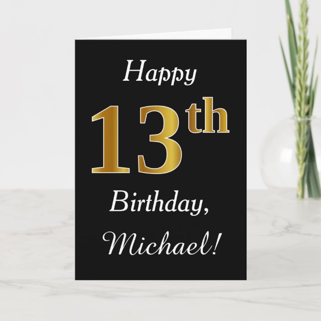 Simple Faux Gold 13e anniversaire + Carte de nom p (Devant)