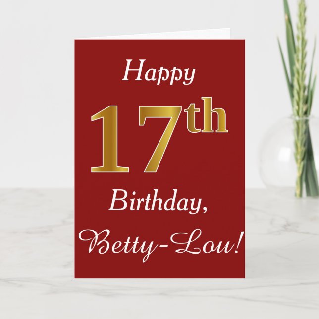 Simple Faux Gold 17e anniversaire + Carte de nom p (Devant)