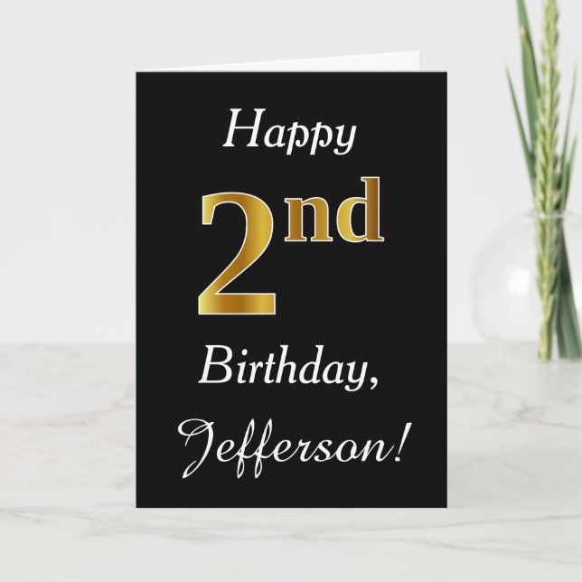 Simple Faux Gold 2e anniversaire + Carte de nom pe (Devant)