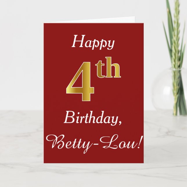 Simple Faux Gold 4e anniversaire + Carte de nom pe (Devant)