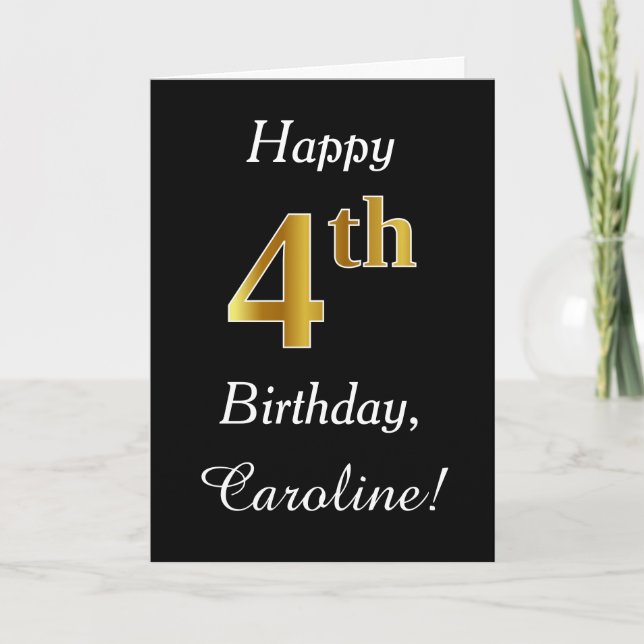Simple Faux Gold 4e anniversaire + Carte de nom pe (Devant)