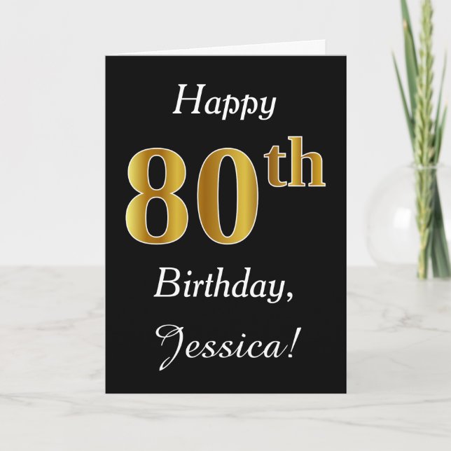 Simple Faux Gold 80e anniversaire + Carte de nom p (Devant)