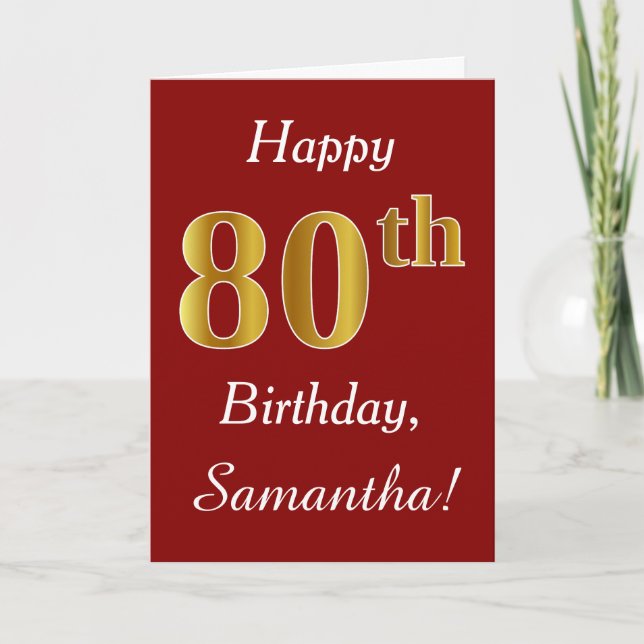 Simple Faux Gold 80e anniversaire + Carte de nom p (Devant)