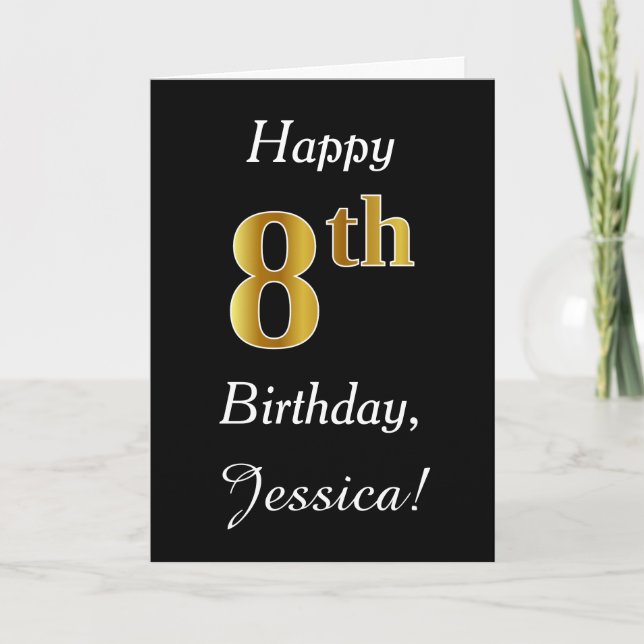 Simple Faux Gold 8e anniversaire + Carte de nom pe (Devant)