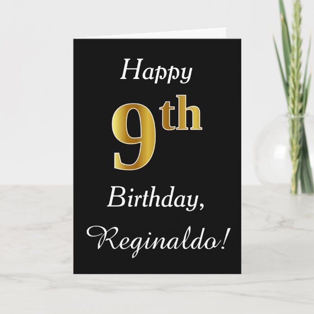 Simple Faux Gold 9e anniversaire + Carte de nom pe (Devant)