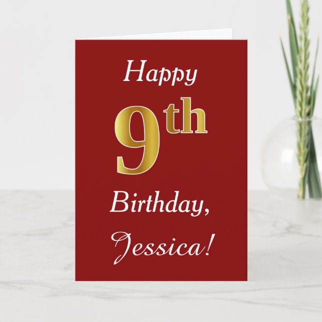 Simple Faux Gold 9e anniversaire + Carte de nom pe (Devant)