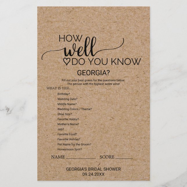 Simple Faux Kraft Connaissez-Vous Le Jeu De Mariée (Devant)