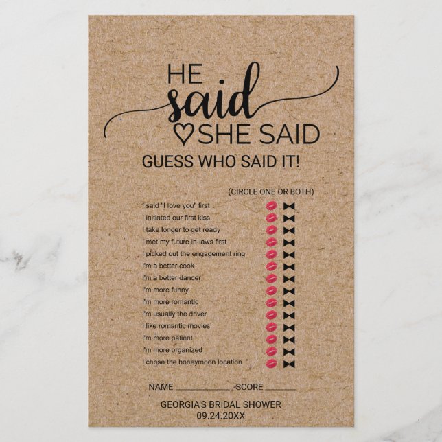 Simple Faux Kraft jeu de Il a dit, Elle a dit (Devant)