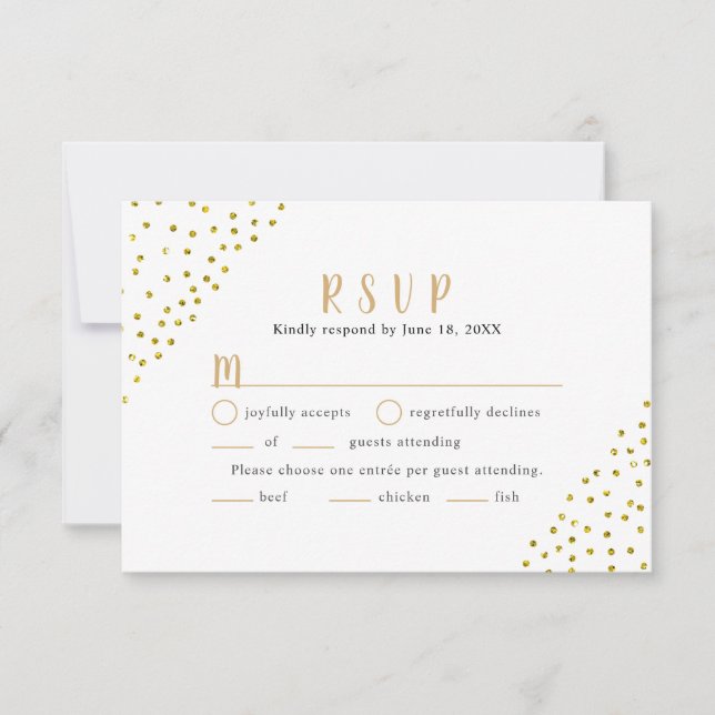 Simple Faux Or Confetti Mariage RSVP + entrées (Devant)