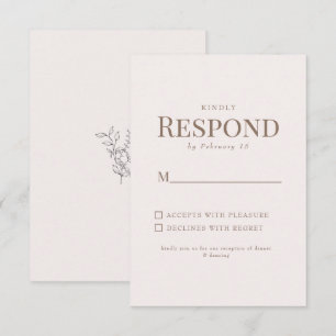 Simple Feuillage Texte Doré Blush Réponse Mariage