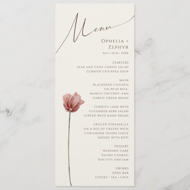 Simple Fleur Sauvage | Menu de Dîner de Mariage Be (Devant)