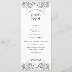 Simple Floral Black and White Wedding Programme