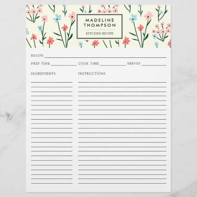 Simple Floral Botanical Pink Blue Flower Recipe (Devant)