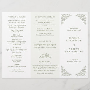 Simple Floral Sage Green Tri Fold Wedding Programm
