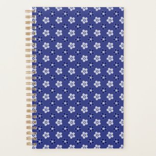 simple floral solide bleu motif rétro petit flowe