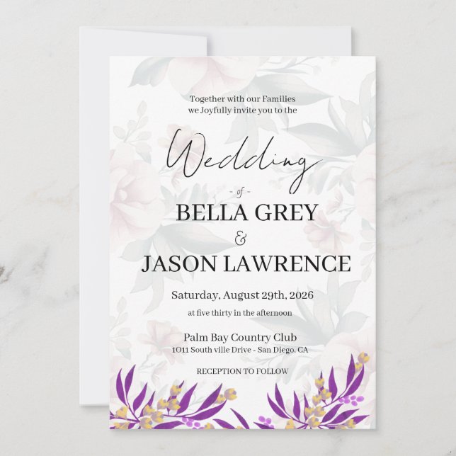 Simple flower Black & White Wedding Invitation (Devant)