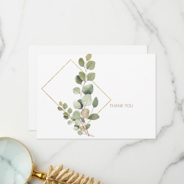 Simple Foliage Gold Texte Funéraire Merci (Devant/Arrière en situation)