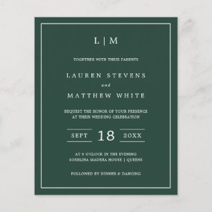 Simple Forest Green Monogramme Budget Mariage Invi