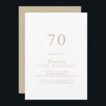 Simple Gold 70th Birthday Party Invitation<br><div class="desc">Cette simple invitation de fête de 70e anniversaire en or est parfaite pour une fête d'anniversaire moderne. Le design sobre et élégant présente une typographie de script classique et sophistiquée en or.</div>
