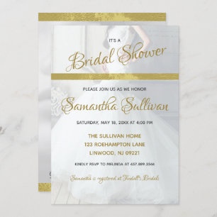 Simple Gold Accent Photo Bridal Shower Invitation