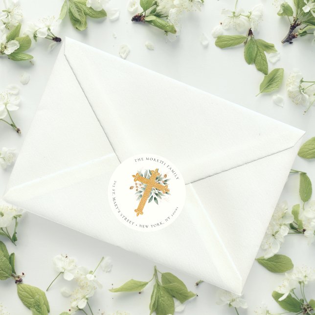 Simple Gold Christian Cross Étiquette de adresse d (Créateur téléchargé)