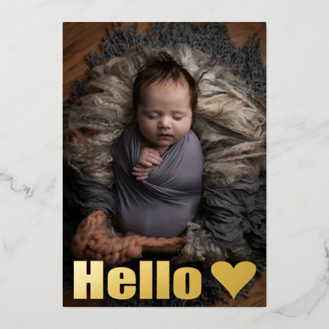 Simple Gold Photo Collage Hello Baby Faire-part (Recto)