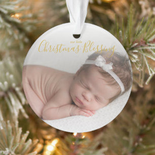 Simple Gold Photo First Christmas Elegant Baby